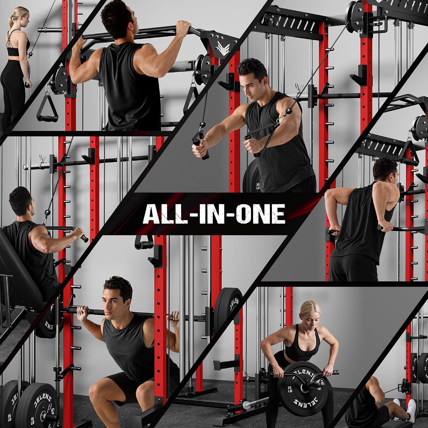 2000LBS Multi-Function Smith Machine Dual Pulley Gym Cage