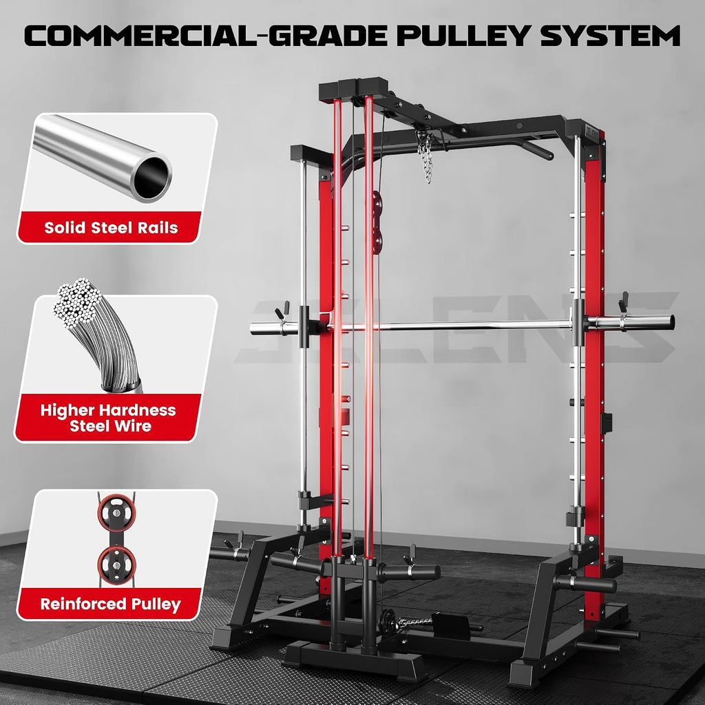 2000LBS Multi-Function Smith Machine LAT Pulldown Squat Rack