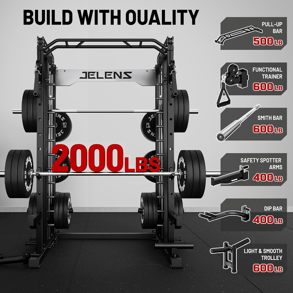 Multi-Function Smith Machine Cage Cable Crossover Home Squat Rack