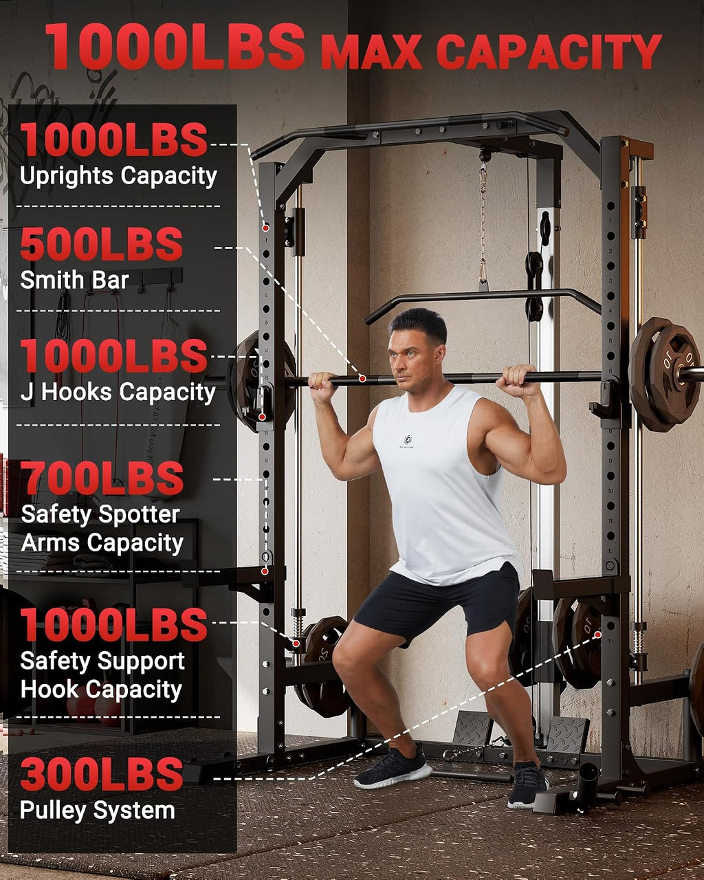 Multi-Functional Smith Machine Full Body Home Training Rack