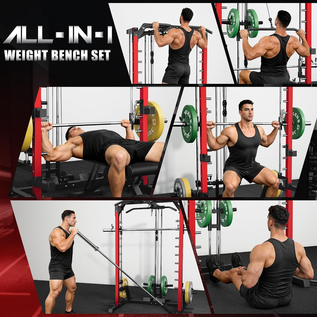 2000LBS Multi-Function Smith Machine LAT Pulldown Squat Rack