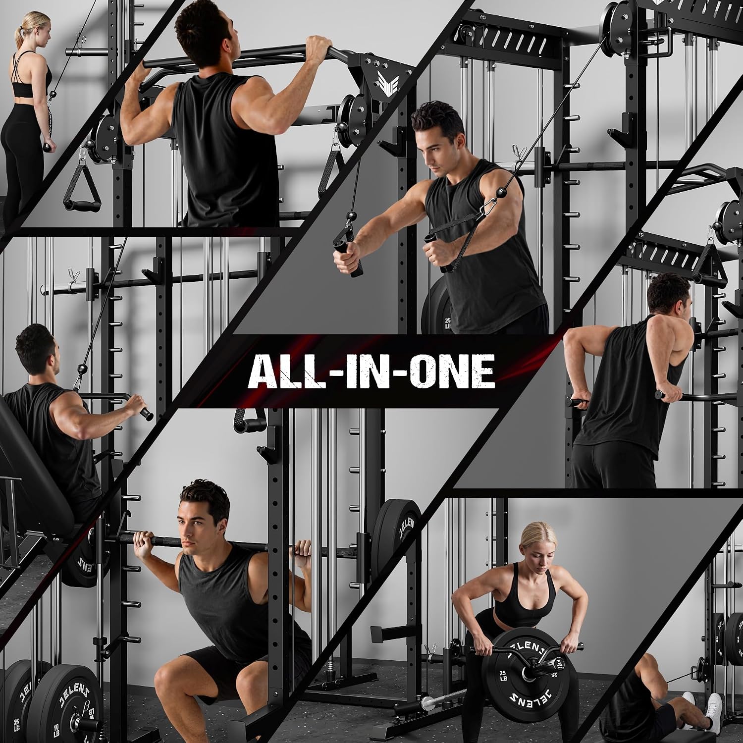2000LBS All-in-One Smith Machine Dual Pulley Squat Rack