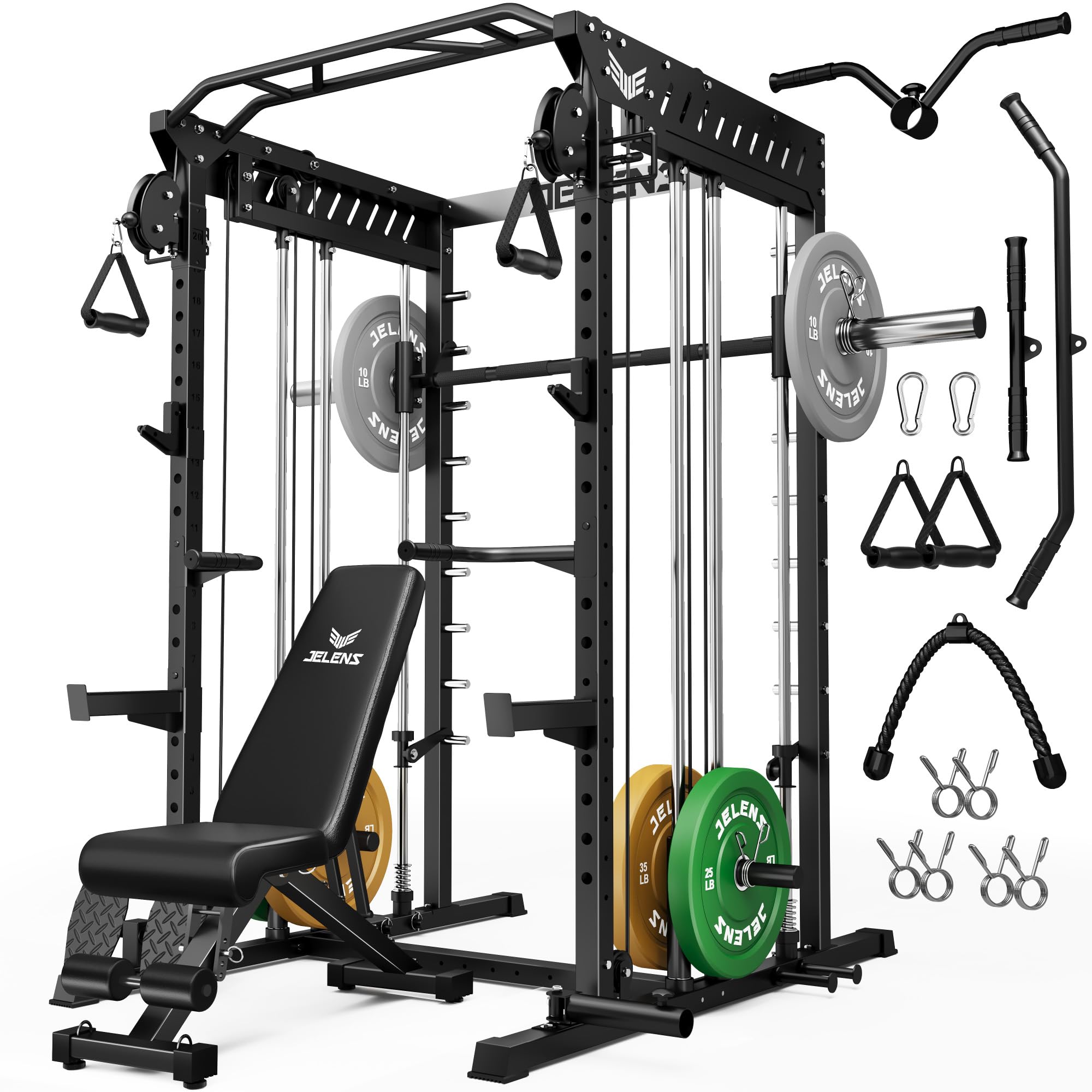 2000LBS Multi-Function Smith Machine Dual Pulley Gym Cage