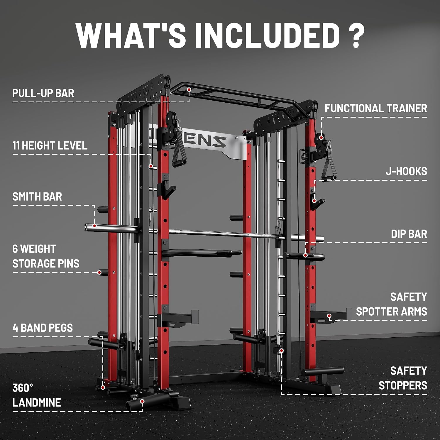 Multi-Function Smith Machine Power Cage Cable Crossover Home Rack