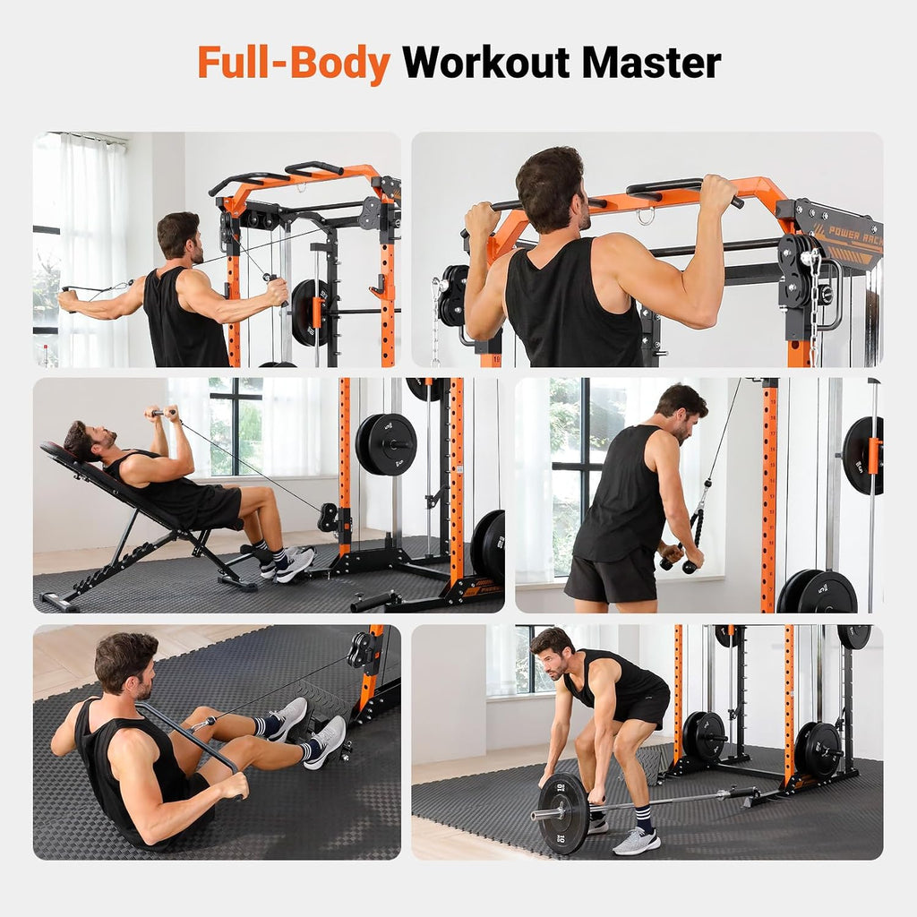 Multi-Function Smith Machine Power Cage Dual Pulley Home Gym Rack