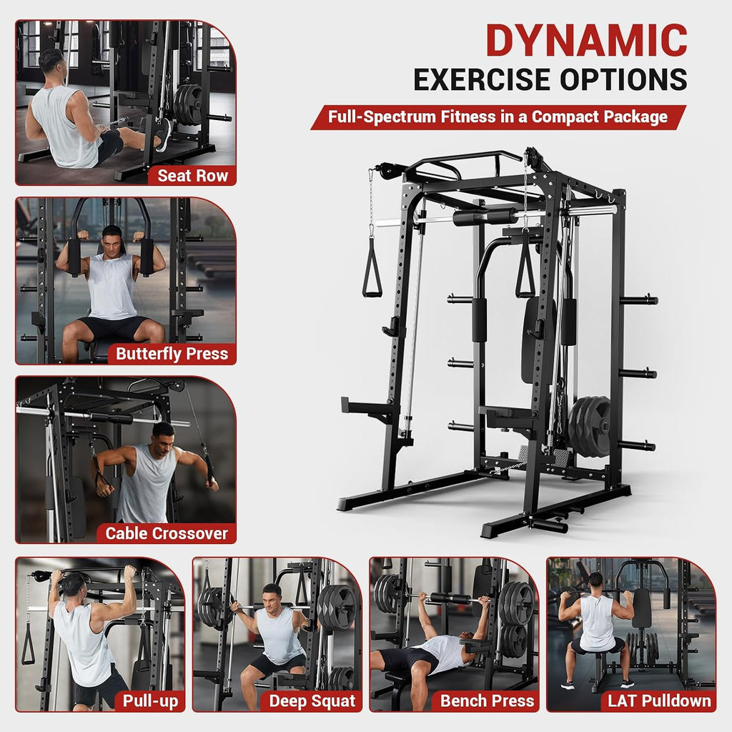 2000LBS Multi-Function Smith Machine Cable Crossover Gym Cage