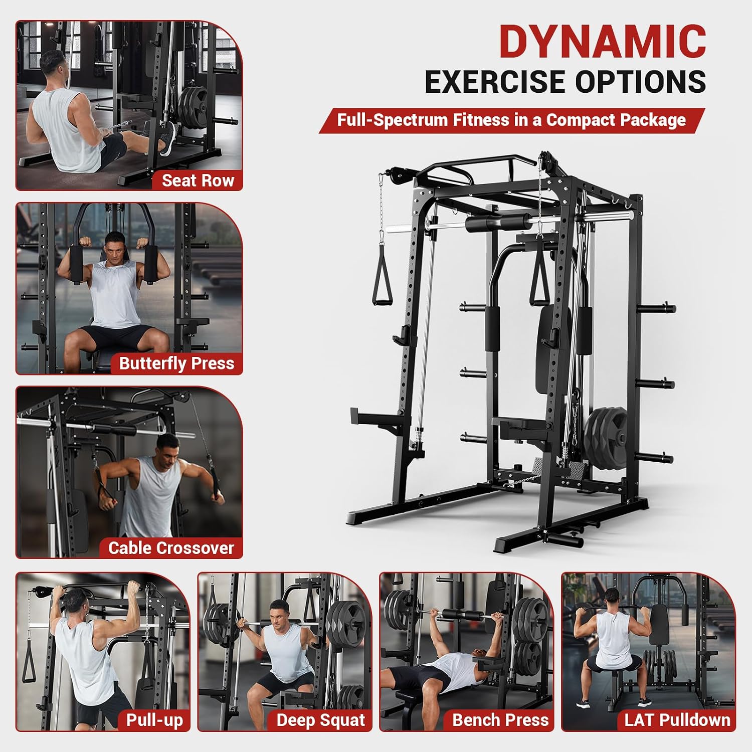 2000LBS Multi-Function Smith Machine Cable Crossover Gym Cage