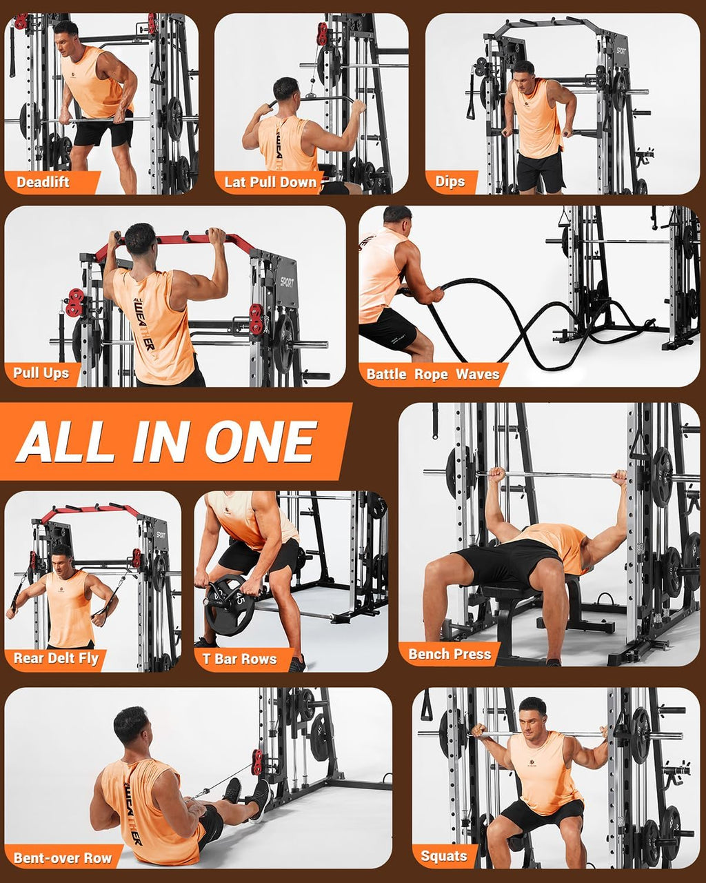 2200LBS All-in-One Smith Machine LAT Pulldown Gym Rack