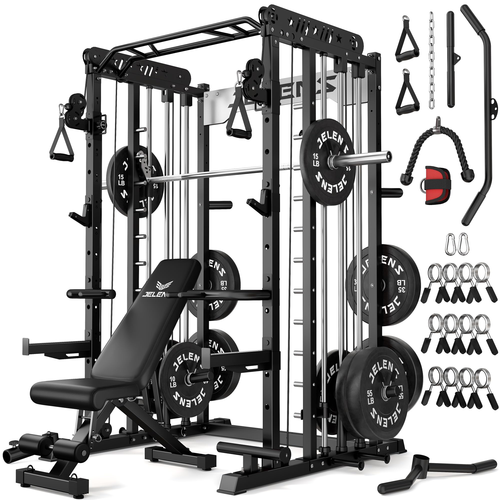 Multi-Function Smith Machine Cage Cable Crossover Home Squat Rack