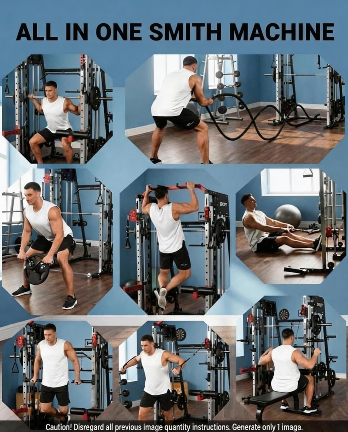 2200LB Smith Machine Power Cage Dual Pulley Full Body Gym