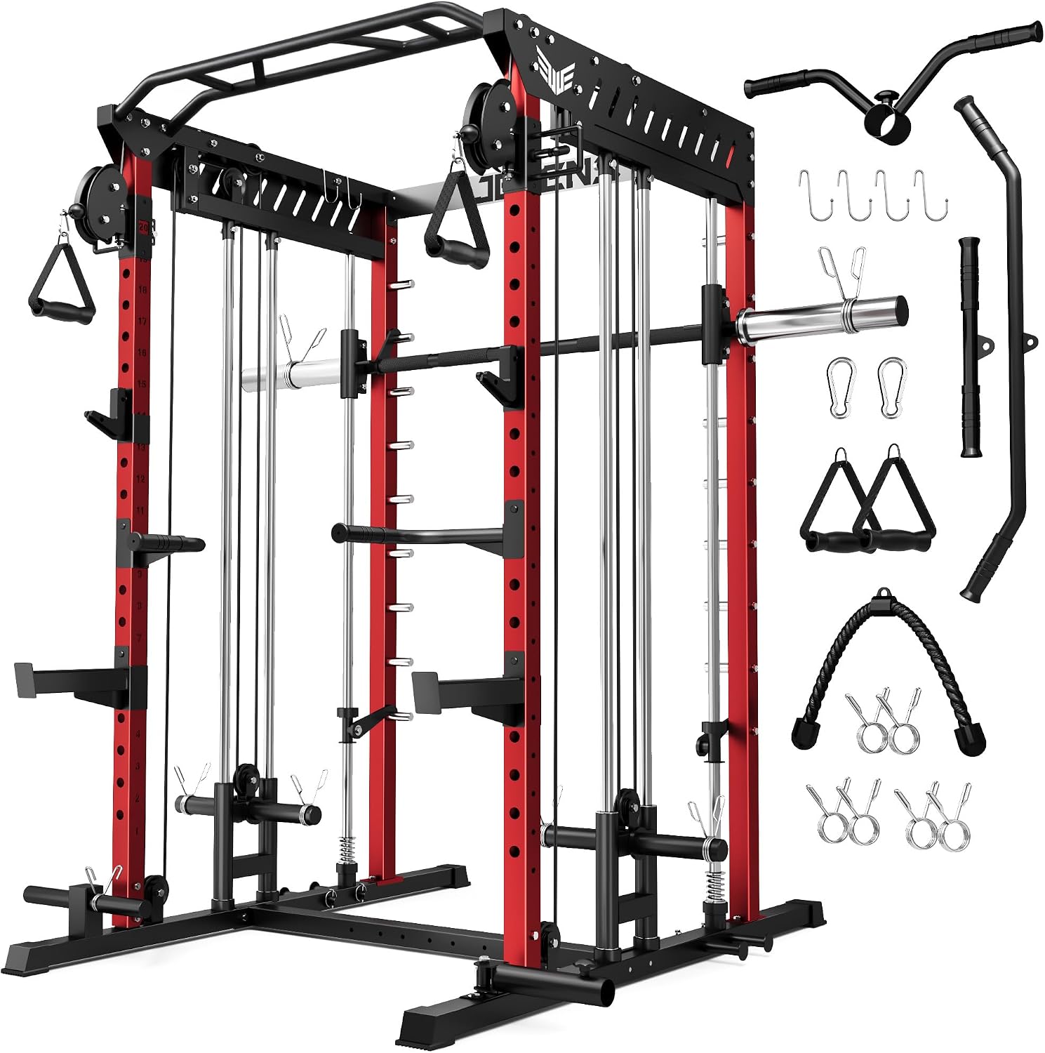 2000LBS Multi-Function Smith Machine Dual Pulley Gym Cage