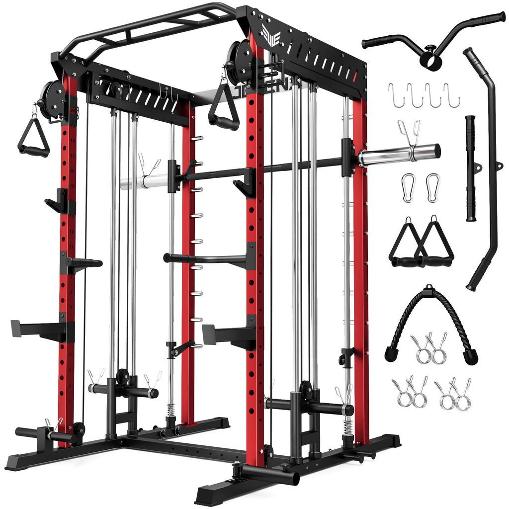 2000LBS All-in-One Smith Machine Dual Pulley Squat Rack
