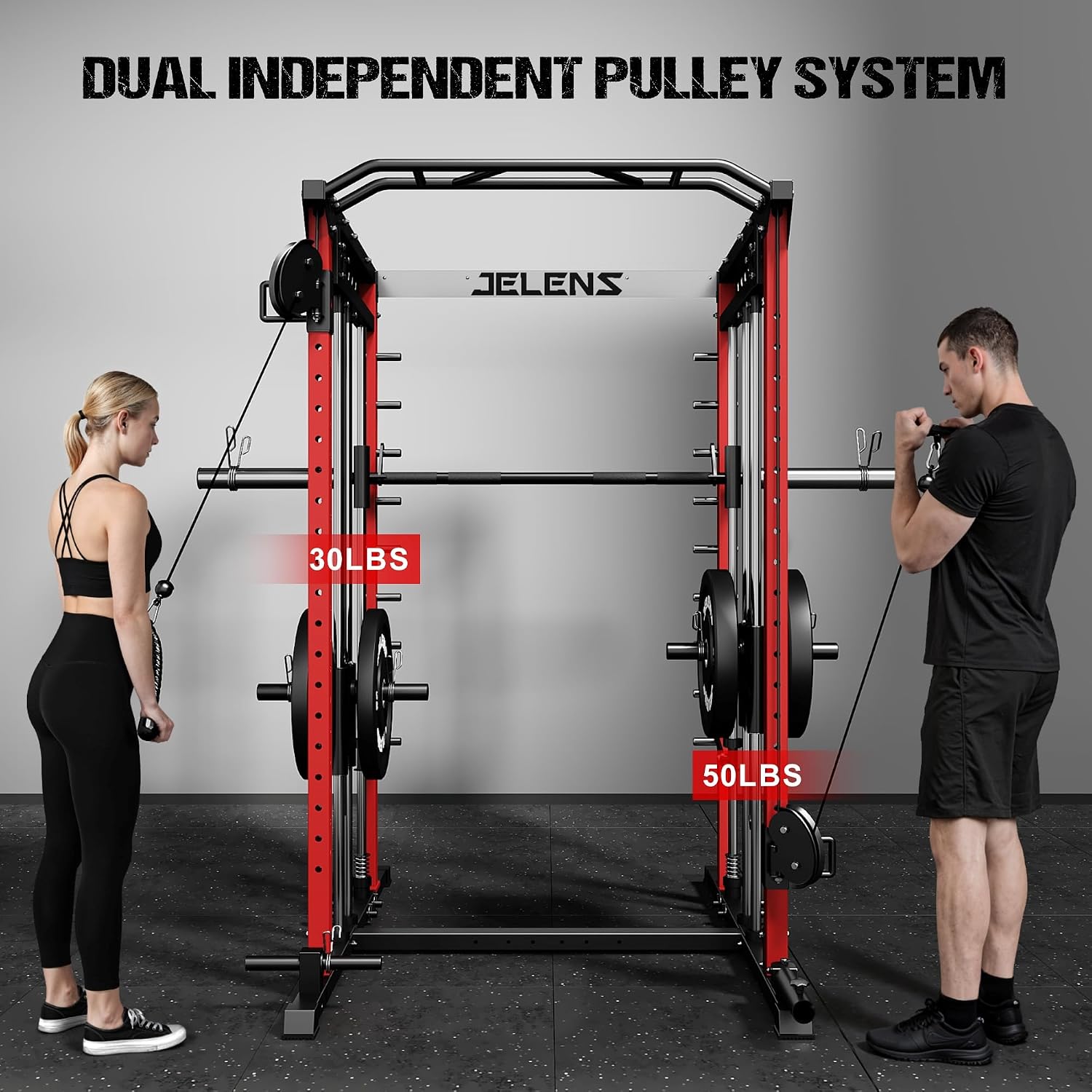 2000LBS Multi-Function Smith Machine Dual Pulley Gym Cage