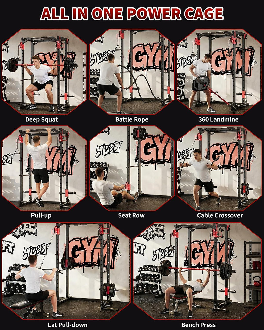 1600LB All-in-One Power Cage Dual Pulley LAT Pull Down Home Gym